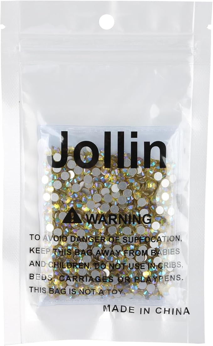 Jollin Glue Fix Crystal Flatback Rhinestones Glass Diamantes Gems for Nail Art Crafts Decorations Clothes Shoes 4.0mm (ss16 1440pcs, Lemon AB)