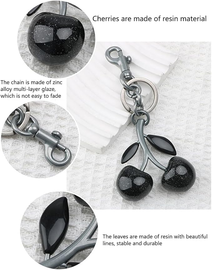 Cherry Keychain for Purse - Resin Alloy Silver Cherry Bag Charm，Cute Fruit Accessory for Women/Gift/Home/Car