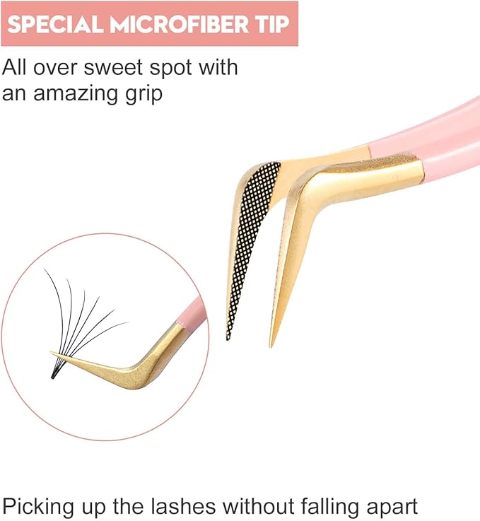 Ms.Queen Eyelash Extension Tweezers,Diamond Grip Lash Tweezers for Isolation Applying and Mega Volume Mink Lashes Fanning