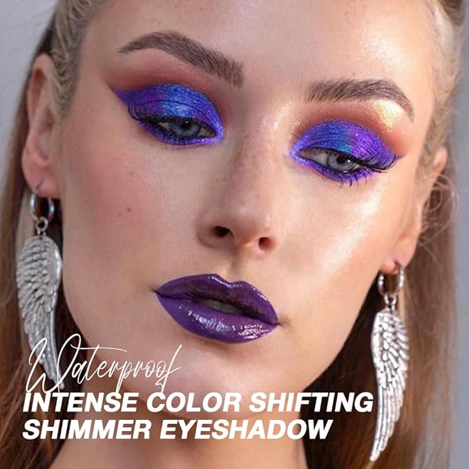 evpct Royal Blue Purple Duochrome Eyeshadow Palette Makeup, Metallic Chameleon Duo Chrome Multichrome Gothic festival Single Eye shadow Palette Makeup for Older Women, Face Glitter Eyeshadow Liquid