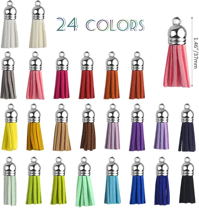 72PCS Key Fob Hardware Set Including 24 Key Fob Hardware with Key Ring 24 Colorful Leather Keychain Tassel and 24 Swivel Snap Hooks for Keychain Making Supplies (6 Colors)