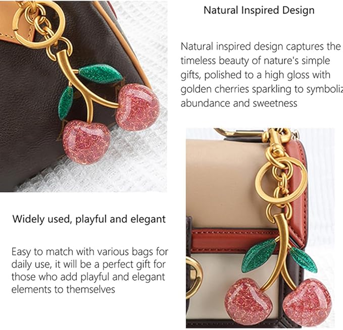 Cherry Keychain for Purse - Resin Alloy Silver Cherry Bag Charm，Cute Fruit Accessory for Women/Gift/Home/Car