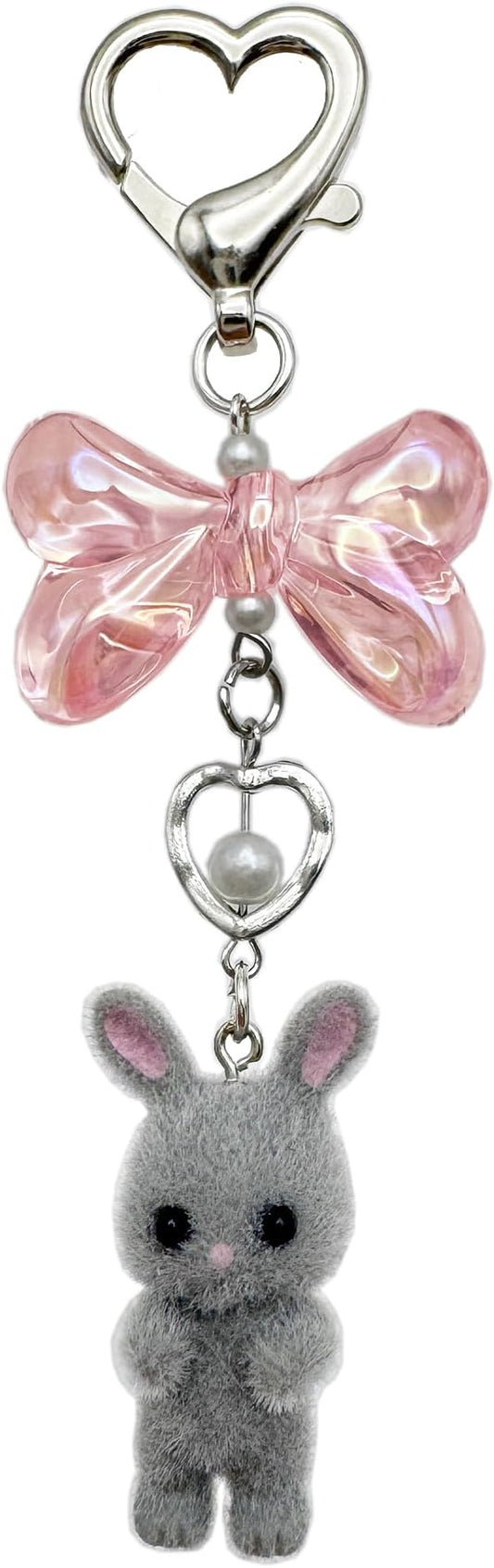 Cute Fuzzy rabbit Keychain for Women - Y2K Plush Bow Bag Charm Decor, Kawaii Kitty Pendant Gift for her