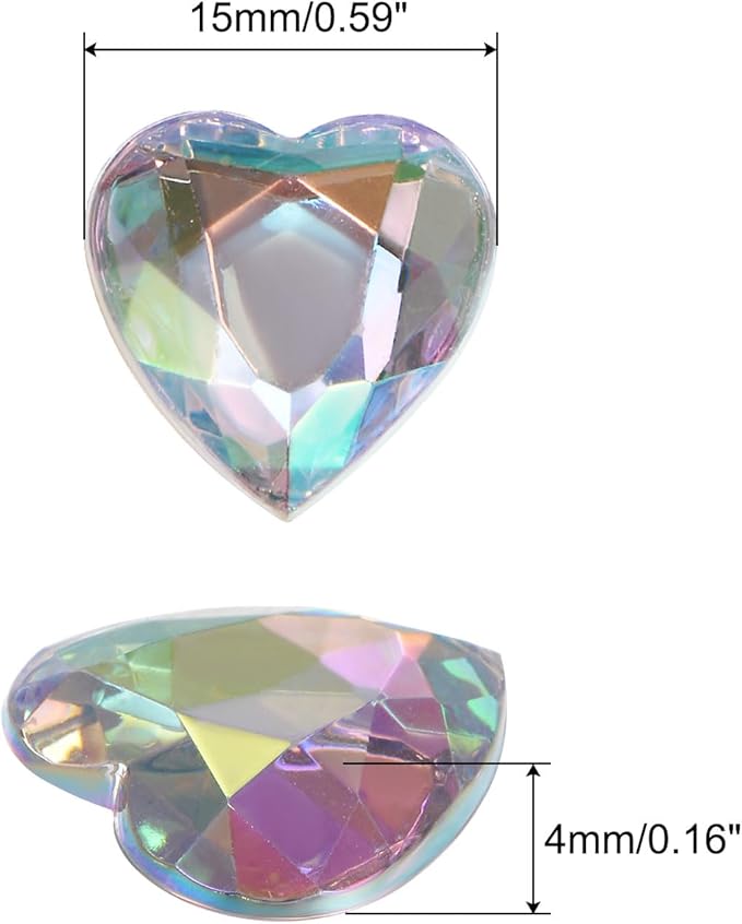 MECCANIXITY 40 Pcs Acrylic Heart Rhinestone 15mm Flat Back Plastic Gems Jewelry Stickers for Craft Bead Face Painting Costume Jewelry Making, White