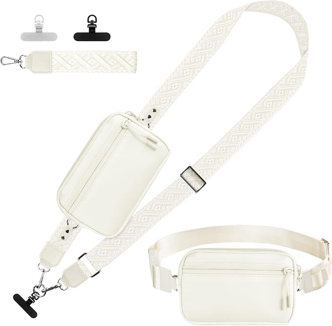 Phone Strap Crossbody, Clip and Go Strap for Phone with Wallet Crossbody, Adjustable Phone Lanyard Belt Strap with Detachable RFID Wristlet Wallet (XL-Cream)