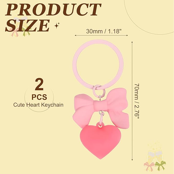 PATIKIL Cute Heart Keychain for Women, Bow Heart Purse Charm Bag Charm Accessories for Handbag Car Purse Backpack Wallet