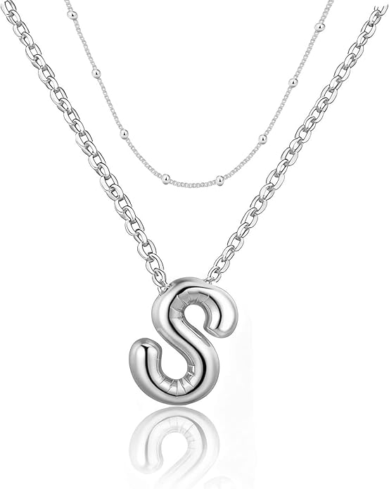 PANSHI Gold Initial Necklaces Gifts for Teen Girls Women Girlfriend Teen Girl Gifts Trendy Stuff Layered Bubble Letter Necklace Gold Jewelry Birthday Gift