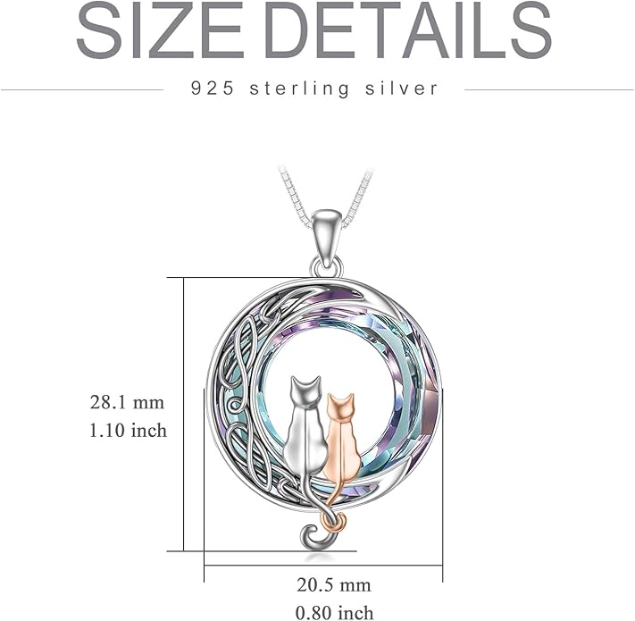 TOUPOP Cat Gifts for Cat Lovers One Two Three Four Cats Necklace Sterling Silver Cats on the Moon Pendant Necklace with Blue Circle Crystal Birthday Christmas Celtic Jewelry Gifts for Women
