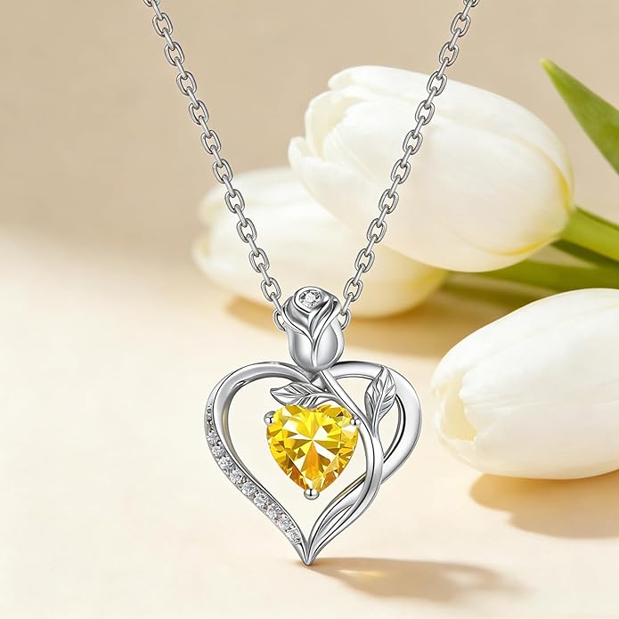 1.2CT Rose Heart Necklace Option of Moissanite or Lab-Grown Sapphire Ruby Emerald&More Necklace for Women Birthstone Girlfriend Necklace S925 Sterling Silver 18K White/Rose Gold Plated D Color VVS1 Gift for Wife Mother Daughter for Birthday Anniversary...