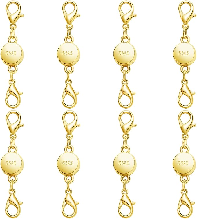 S925 Silver Magnetic Necklace Clasps with Lobster Clasp, Jewelry Clasps for Necklaces, Bracelets (8golden)