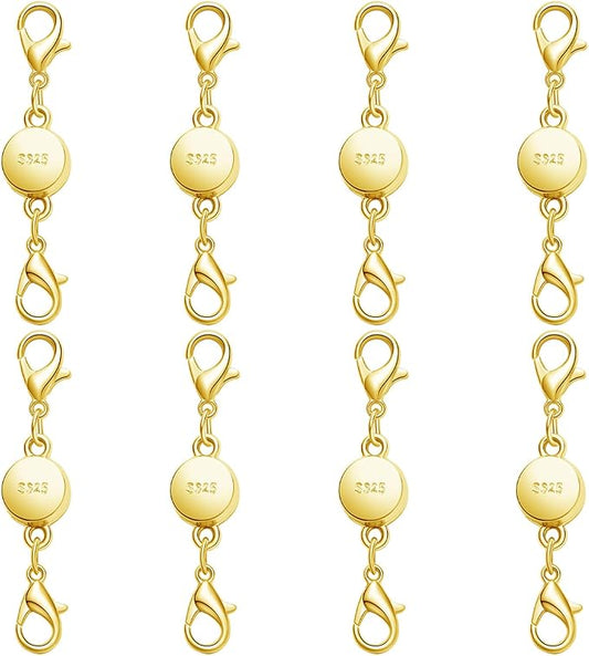 S925 Silver Magnetic Necklace Clasps with Lobster Clasp, Jewelry Clasps for Necklaces, Bracelets (8golden)