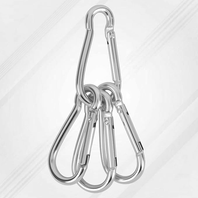 39pcs 1.9Inch Carabiner Caribeener Clips D Shape Aluminum Carabeaner Buckle Spring Snap Key Chain Clip Hook for Camping Hiking Fishing Traveling, Silver
