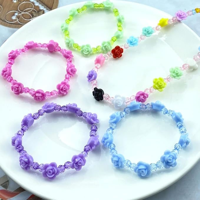 200pcs Acrylic Rose Flower Beads Candy Color Flat Back Spacer Beads Loose Pastel Colorful Decor for DIY Crafts Jewelry Making Bracelet Necklace Earrings(Rose Red)