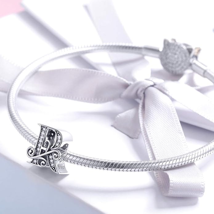 925 Sterling Silver Letter Charms for Pandora Bracelets Alphabet Initial Charms Beads Birthday Christmas Jewelry Gift for Women