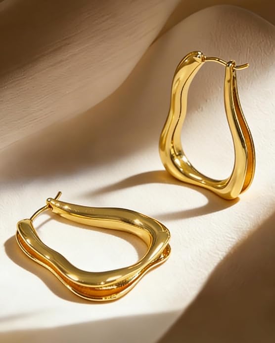 Gold Earrings for Women Trendy, Chunky Gold Huggie Stud Hoop Hypoallergenic Earrings, Jewelry Gifts for Best Friend