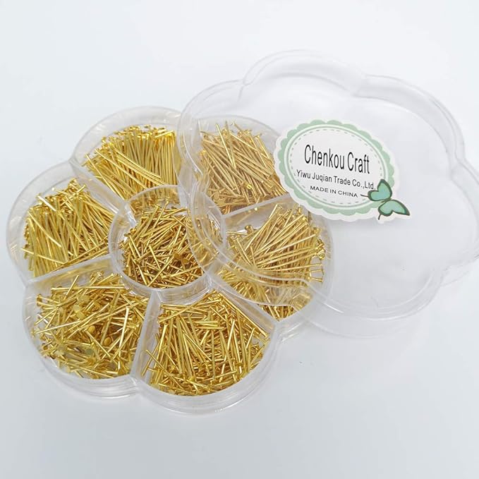 Chenkou Craft 700pcs Assorted of 7 Sizes Mix Flat Head Pins for Jewelry Making (Gold, Mix)