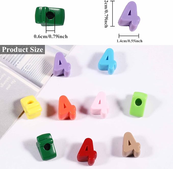 40 PCS Number Beads 3D Focal Bead Acrylic Loose for Jewelry Making Bracelet Necklaces Keychain Phone Bag Chain Key Chains (Mixed Color 4)