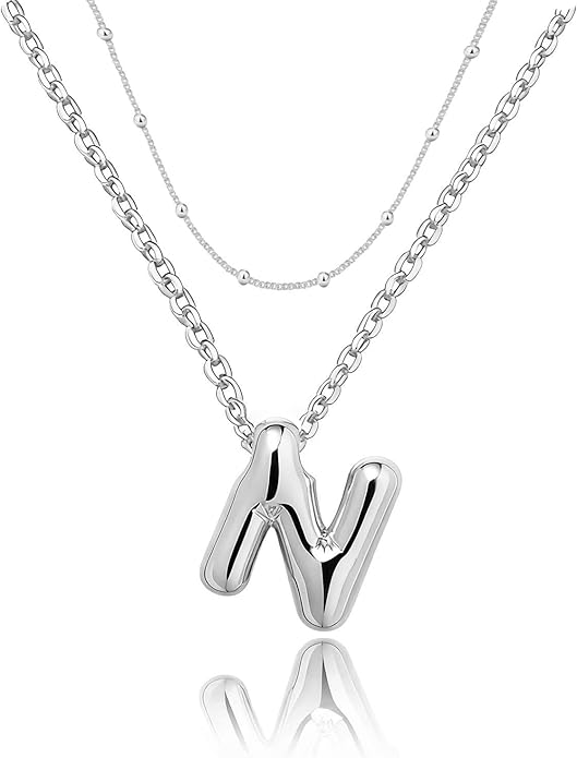 PANSHI Gold Initial Necklaces Gifts for Teen Girls Women Girlfriend Teen Girl Gifts Trendy Stuff Layered Bubble Letter Necklace Gold Jewelry Birthday Gift