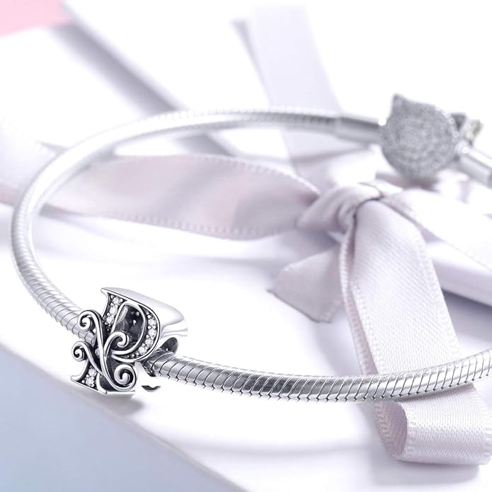 925 Sterling Silver Letter Charms for Pandora Bracelets Alphabet Initial Charms Beads Birthday Christmas Jewelry Gift for Women