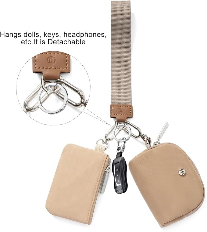 Keychain Wallet Mini Zip Around Wristlet Wallets for Women Detachable Dual Pouch Wristlet Portable Coin Purse Small Wallets