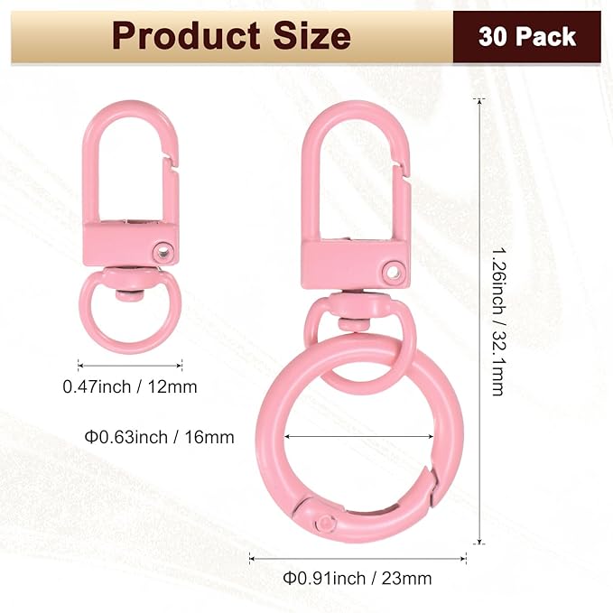 30-Pack Lobster Claw Clasp, Zinc Alloy Swivel Trigger Snaps Spring Clasps Hooks for Keychain Buckle/Lanyard/Straps/Purse, Spring Clasps Clips [Pink]