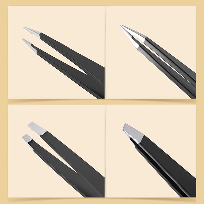 4-Pack Tweezers for Eyebrows Facial Hair, Ingrown Hair Removal, Tweezer Set with Case for Women and Men, Professional Stainless Steel Precision pinza de cejas Stocking Stuffers Christmas Gifts -Black