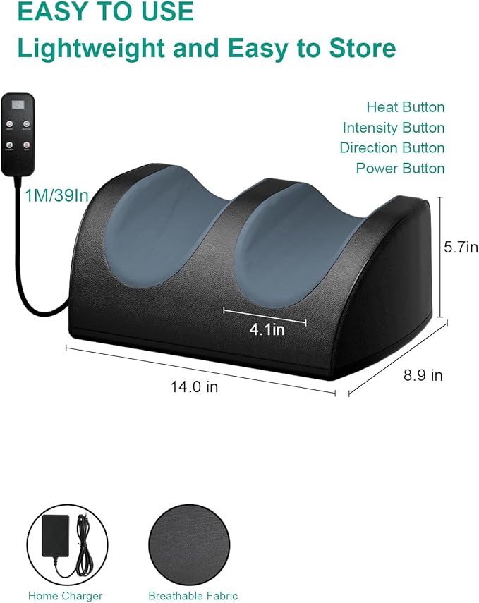 LINGTENG Foot Massager with Heat and Foot Massage, Electric Foot Massager with Cord Remote Control, Birthday Gifts for Mom and Dad (Black - Corded Electric)
