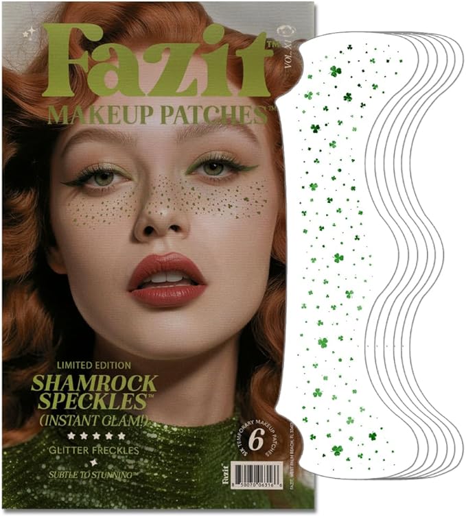 Fazit Makeup Patches - Shamrock Speckles - Glow Up Make-Up Patches - Cute Glitter Makeup Accessories for Women - Cosmetic Glitter for Face