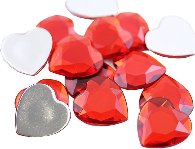 Allstarco 25mm Ruby A05 Flat Back Heart Acrylic Rhinestones 1 Inch Costume Plastic Gems Cosplay Jewels for Valentine's Party - 18 Pieces