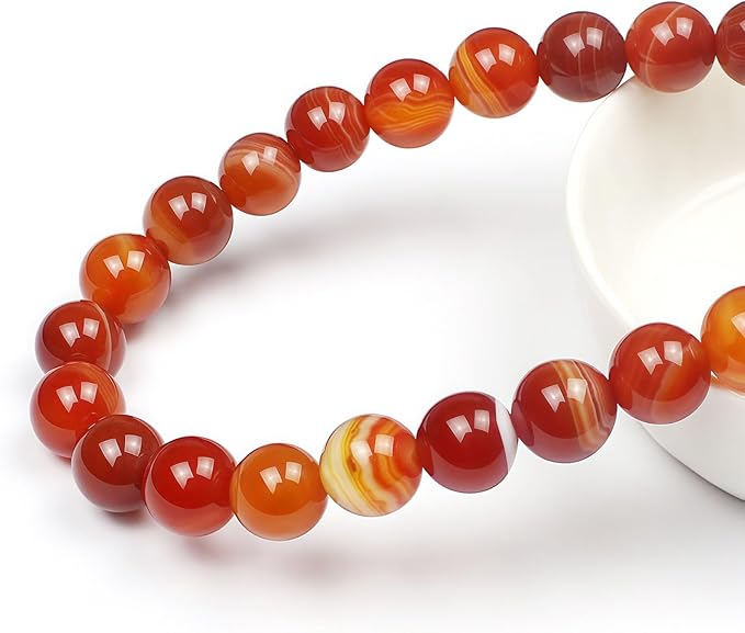 MJDCB Natural Red Striped Agate Beads Round Loose Beads for Jewelry Making DIY Bracelet Necklace (10mm)