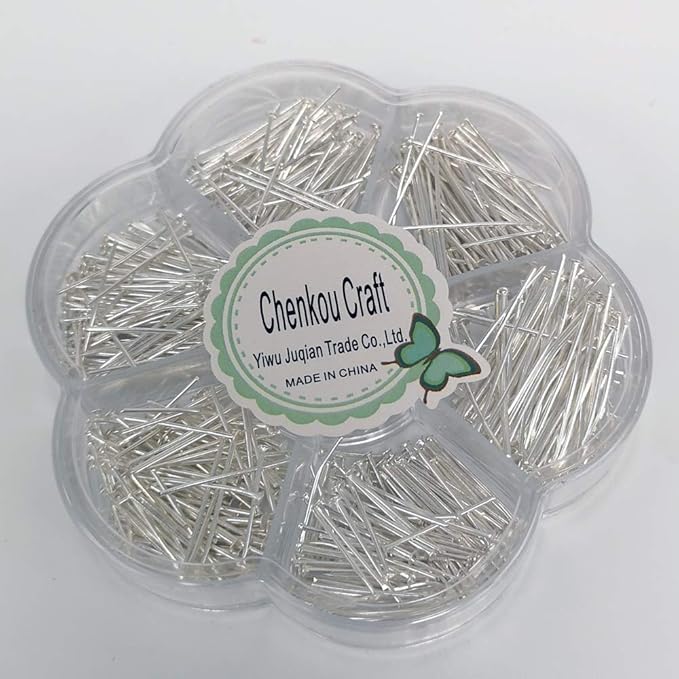 Chenkou Craft 700pcs Assorted of 7 Sizes Mix Flat Head Pins for Jewelry Making (Silver, Mix)
