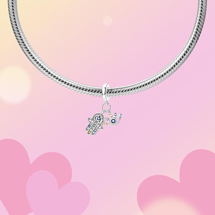 Hamsa Hand Dragon Bible Cross Prayer Charm 925 Sterling Silver Charms Fits Women's Charm Bracelet and Necklace Bead Charms Jewelry Gifts for Sister Friend
