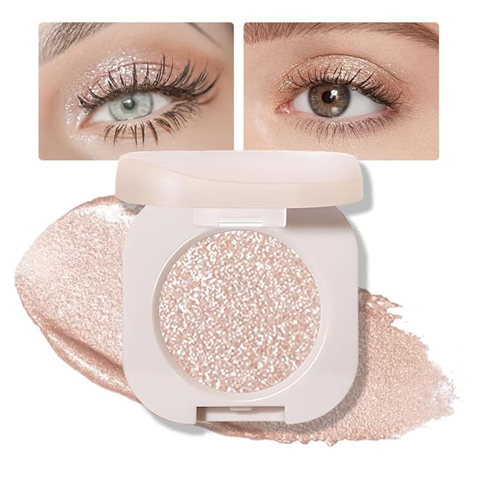 Glitter Shimmer Sparkle Eye Shadow Palette Makeup for Older Women, Pearl White Silver Glitter Shimmer Metallic Holographic Iridescent Cream Iridescent Single Monochrome Eyeshadow Makeup, 11