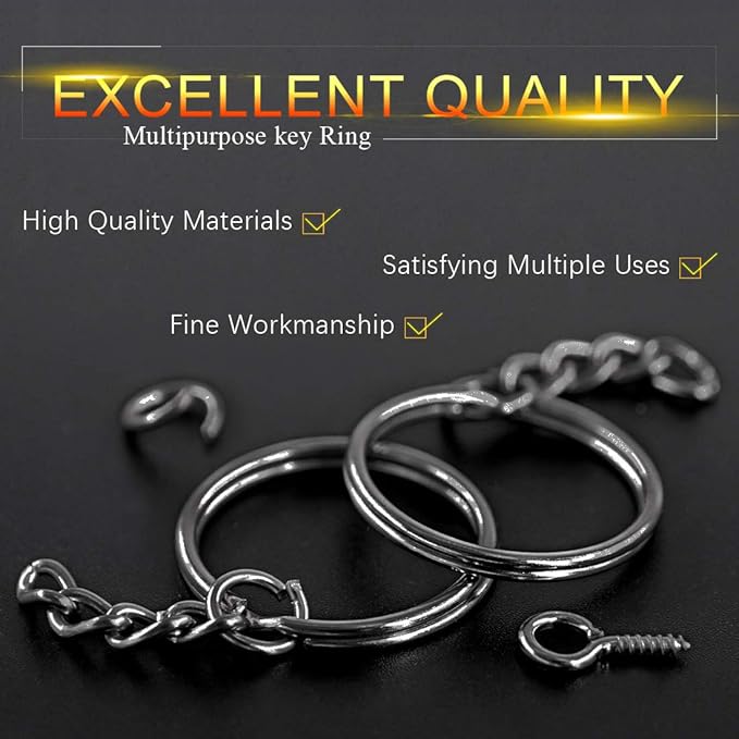 Swpeet 450Pcs 1" 25mm Gun-Black Key Chain Rings Kit, Including 150Pcs Keychain Rings with Chain and 150Pcs Jump Ring with 150Pcs Screw Eye Pins Bulk for Jewelry Findings Making (Gun-Black)