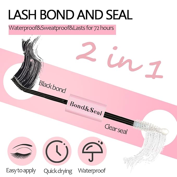Lash Bond and Seal Kit 4 Pcs DIY Lash Extension with Waterproof Lashe Cluster Glue 72h Hold and Seal Lash Remover Tweezers Portable Eyelash Brush with Cap for Eyelash Extensions Beginners