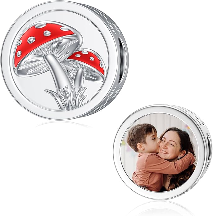 LONAGO 925 Sterling Silver Personalized Photo Charm Fit Compatible for Bracelet Necklace Customized Heart Round Shape Picture Bead