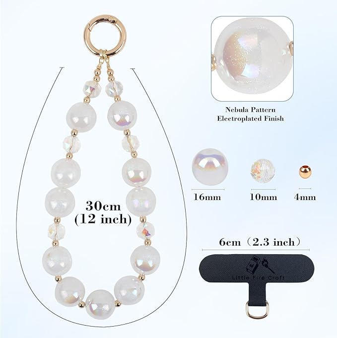 Phone Lanyard Wrist Chain for Cellphone Wrist Strap Phone Bracelet Strap Pearl Beaded Smartphone Wristlet (Ivory)