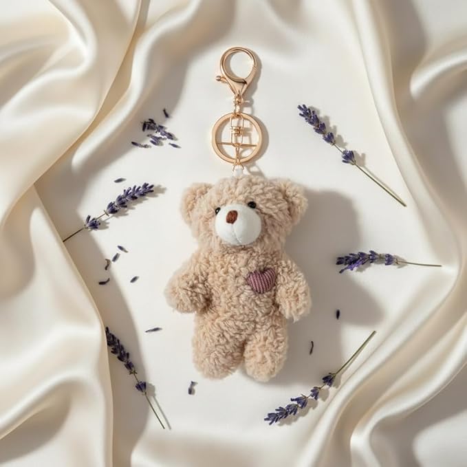 2Pcs Brown Bear Stuffed Keychain, Animal Bag Pendant, Rabbit DIY Trinket, Dog Plush Keyring Car Accessories