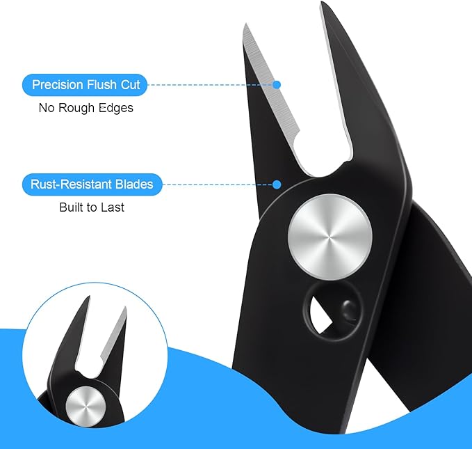 QBY Micro 170 Wire Cutters, 5'' Precision Flush Cutters with Spring, Diagonal Side Cutting Pliers for Jewelry Making, 3D Printing, Electronics, Crafting and Plastic Models, Blue, 2 Pack