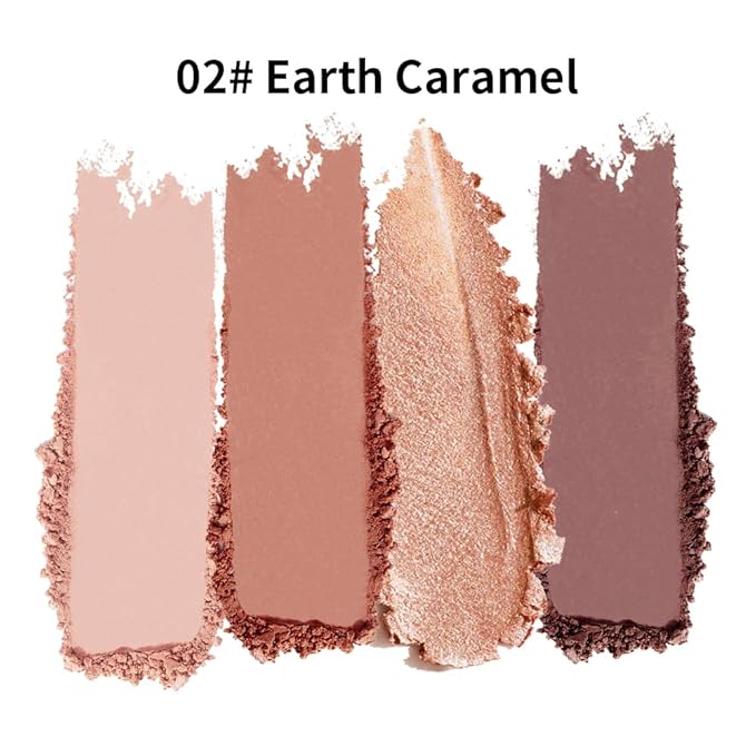 Nude Eyeshadow Palette 4 Colors, earth caramel Matte & Shimmer Neutral Shades, Highly Pigmented Blendable Long-Lasting Powder, Smooth No-Fallout Daily Eye Makeup Palette and Natural Look-B02#
