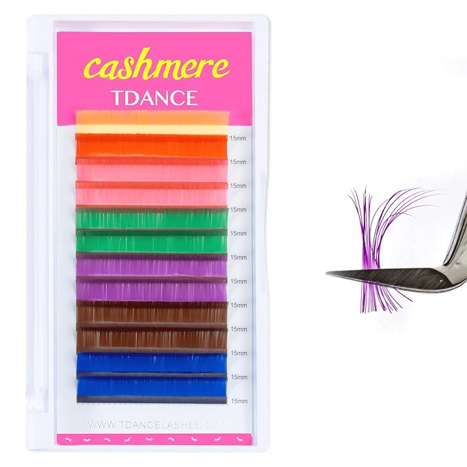 TDANCE Colored Lash Extensions Classic Lash Extensions Brown Blue Red Purple Pink Green Yellow Mixed Colored Tray 0.07mm C/D Curl Premium Silk Individual Lashes Salon Use(Mixed Color,D-0.07,13mm)