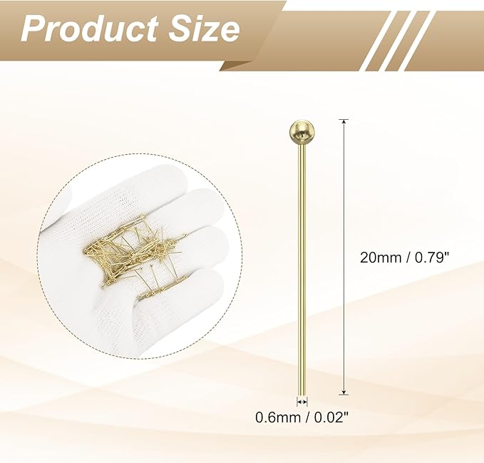 HARFINGTON 100pcs Ball Head Pins 0.79" 20mm Round Head Pins for Earring Pendant Necklace Bracelet Charm Jewelry Making Findings DIY Craft, 14K Gold