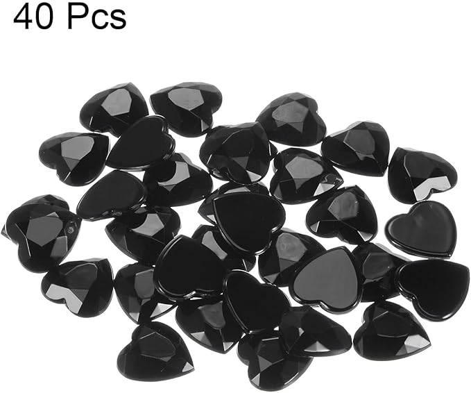 MECCANIXITY 40 Pcs Acrylic Heart Rhinestone 20mm Flat Back Plastic Gems Jewelry Stickers for Craft Bead Face Painting Costume Jewelry Making Black