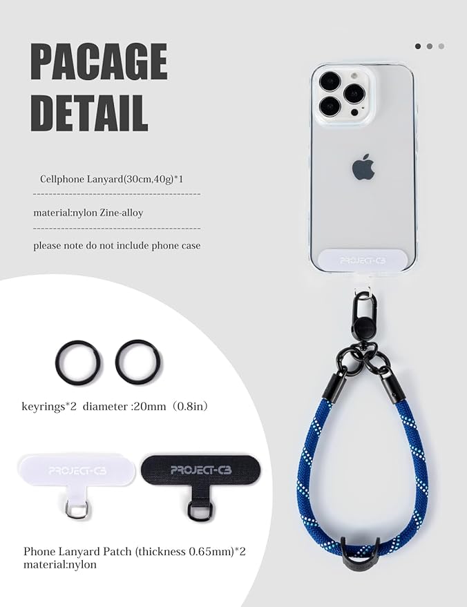 project-cb Phone Wrist Strap×1,Phone Tether Tab×2,Phone Wristlet,Phone Lanyard Wrist Strap,Key Holder,Keychain,Key Ring×2(Blue)