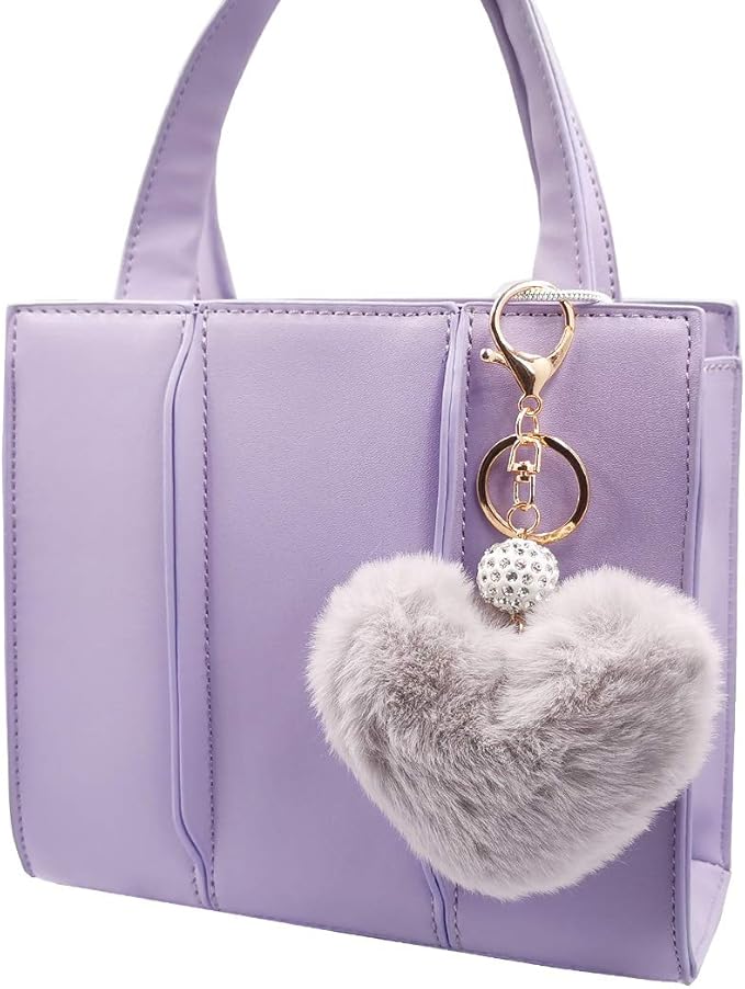 Women's Heart Faux Fur Pom Pom Key Chains Bag Accessory Puffball Keyring Backpack Charms for Girls