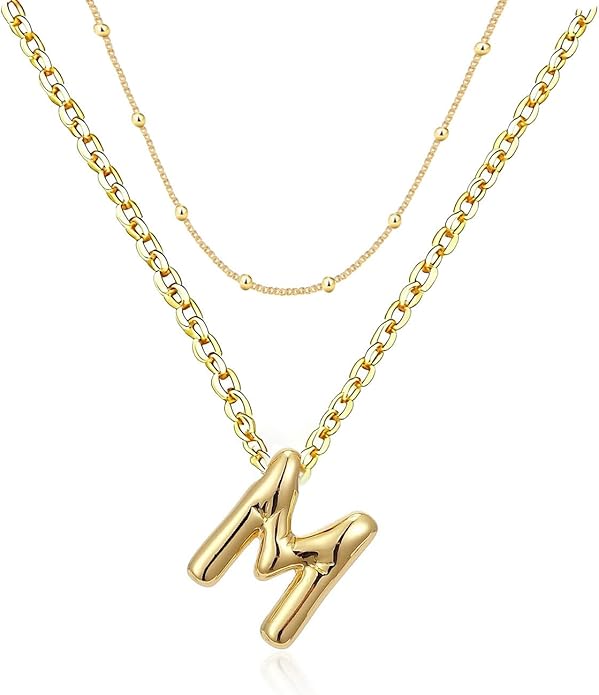 PANSHI Gold Initial Necklaces Gifts for Teen Girls Women Girlfriend Teen Girl Gifts Trendy Stuff Layered Bubble Letter Necklace Gold Jewelry Birthday Gift
