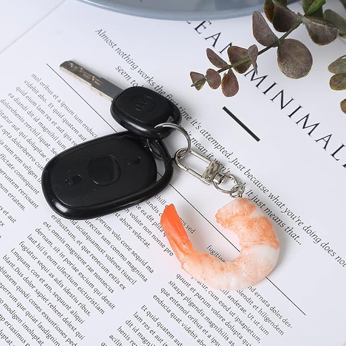 HSYHERE Men Women Creative Interesting Novelty Stylish Mini Simulated Food Orange Shrimp Keychain Key-ring Pendant