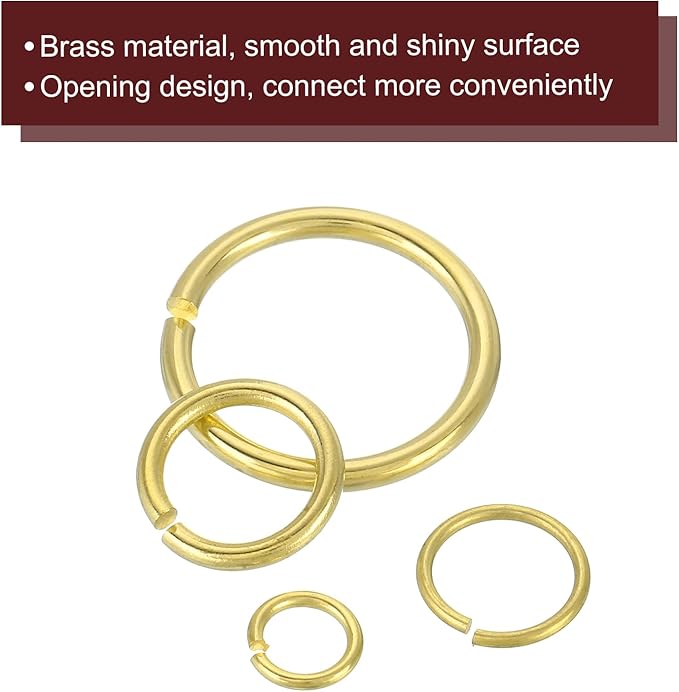 uxcell 25Pcs Open Jump Rings, 15mm/0.59" OD Brass Jump Ring Connectors 1mm Thick O Rings for Necklaces Bracelet Jewelry Making Keychain DIY Craft, Gold Tone