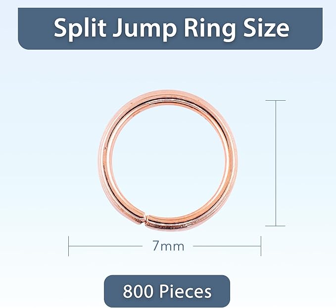 Mandala Crafts 7mm Rose Gold Colored Double Jump Rings for Jewelry Making - 800 Pcs Small Split Key Rings Set for Crafts, DIY Keychains, and Accessories
