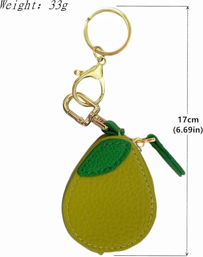 Avocado Coin Purse Leather Coin Purse Keychain, Cute Fruit Bag Charm with Zipper, Y2K Preppy Aesthetic Key Ring Accessory for Women Girls Handbag Backpack Decor